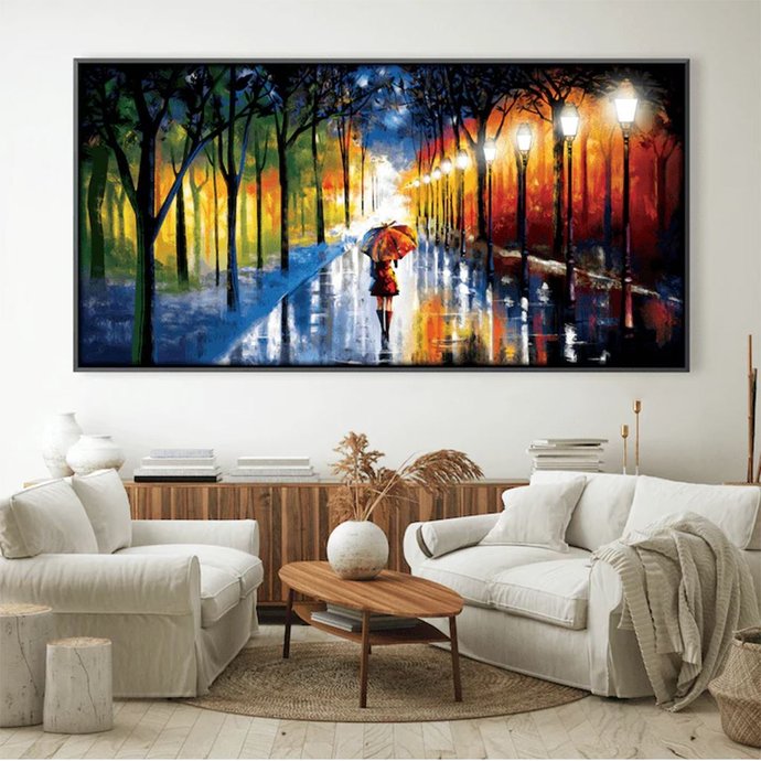 quadro decorativo rainy stroll artnaribrasil 40x25cm moldura preta 375804