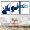 quadro decorativo cobalt splash kit de 3 telas artnaribrasil kit com 3 quadros 40x20 cm cada moldura preta 779811