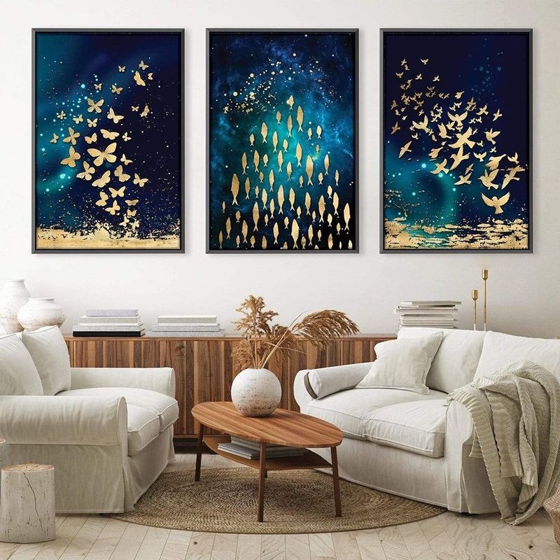 quadro decorativo the golden array kit de 3 telas artnaribrasil kit com 3 quadros 40x20 cm cada moldura preta 744599