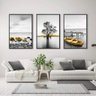 quadro decorativo yellow splash kit de 3 telas artnaribrasil kit com 3 quadros 40x20 cm cada moldura preta 611144 2