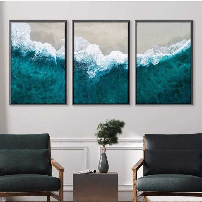 quadro decorativo beach art kit de 3 telas artnaribrasil kit com 3 quadros 40x20 cm cada moldura preta 323562 1