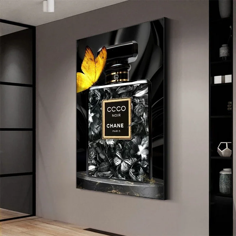 preto frasco de perfume amarelo borboleta arte de luxo pintura da lona cartaz moda arte da jpg q90 jpg