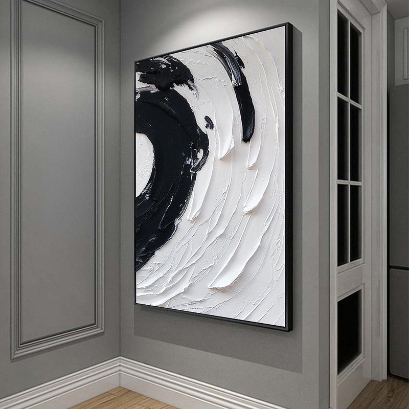 olgnpintura a leo abstrata pintada m o preto branco mar mural textura grossa pinturas em lona