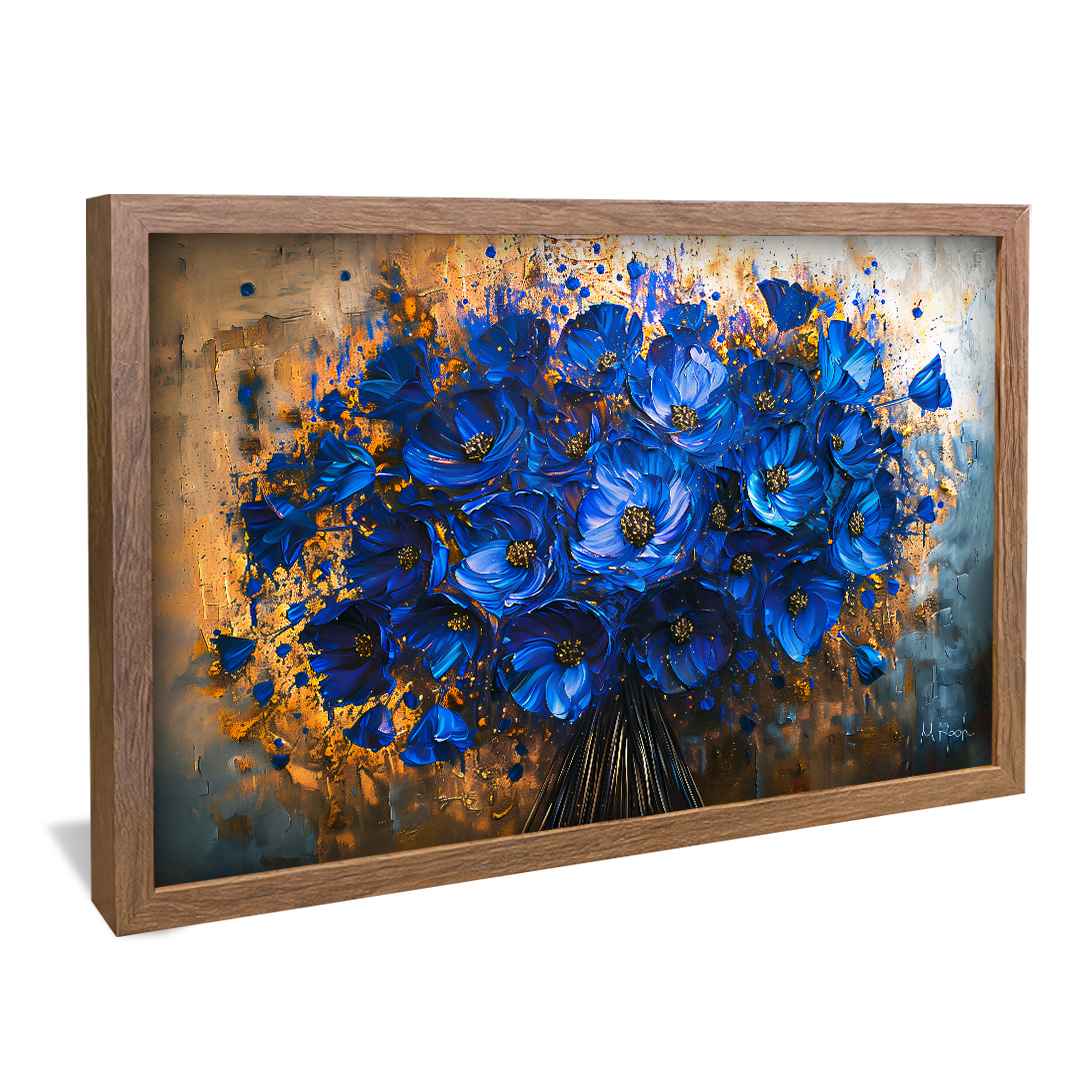 Quadro Decorativo Pintura Buquê Flores Azuis V1291
