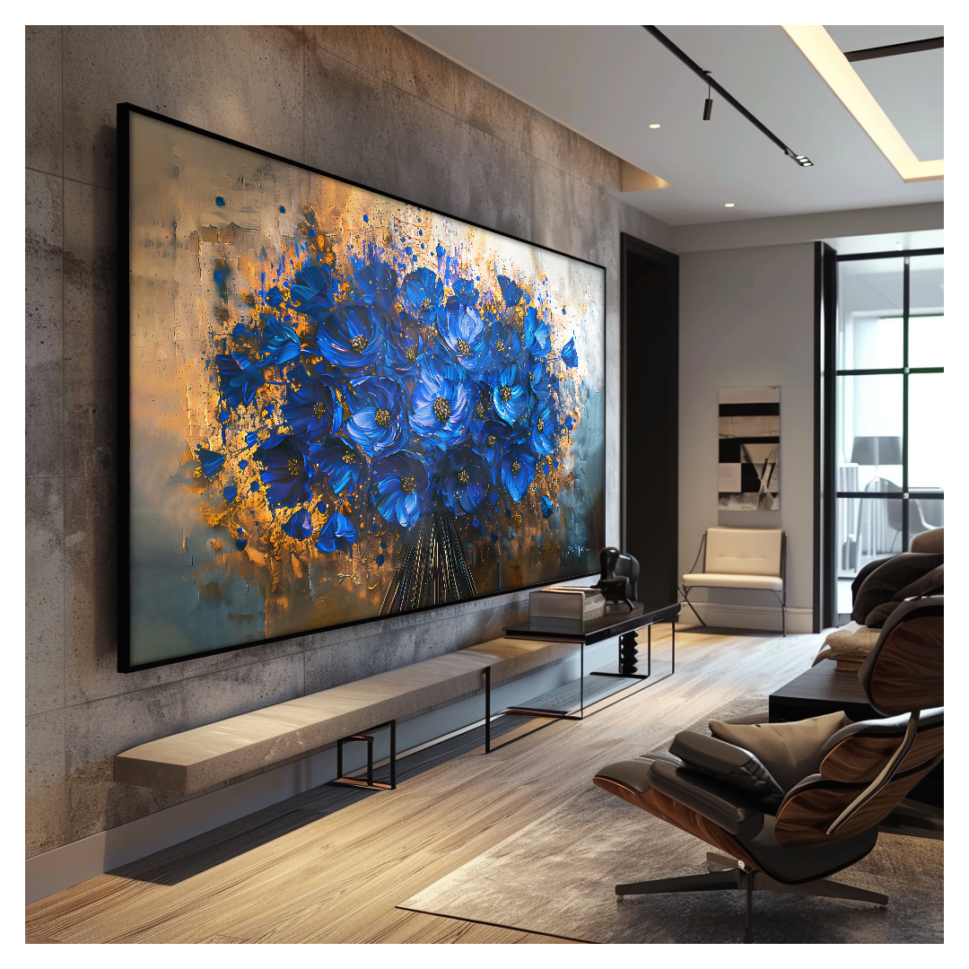 Quadro Decorativo Pintura Buquê Flores Azuis V1291