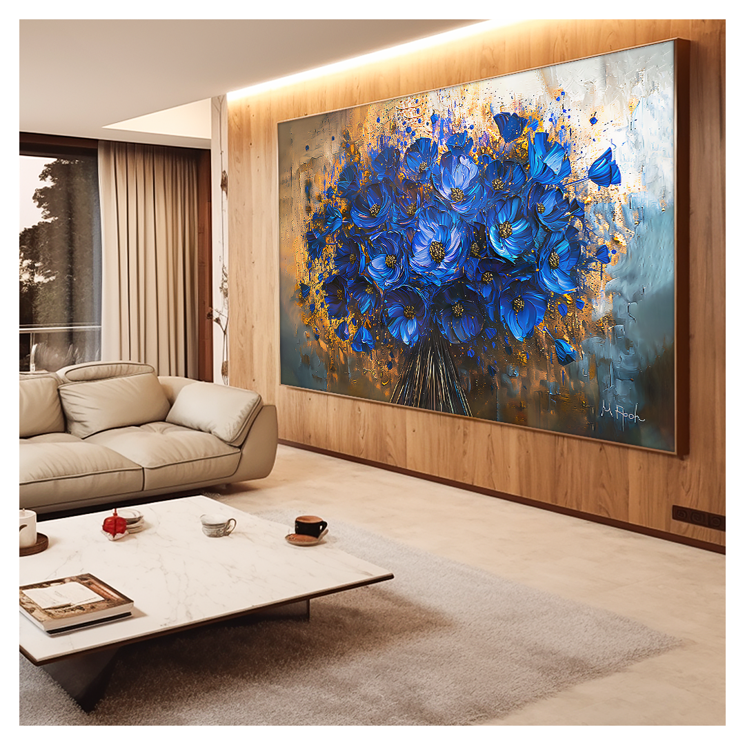 Quadro Decorativo Pintura Buquê Flores Azuis V1291