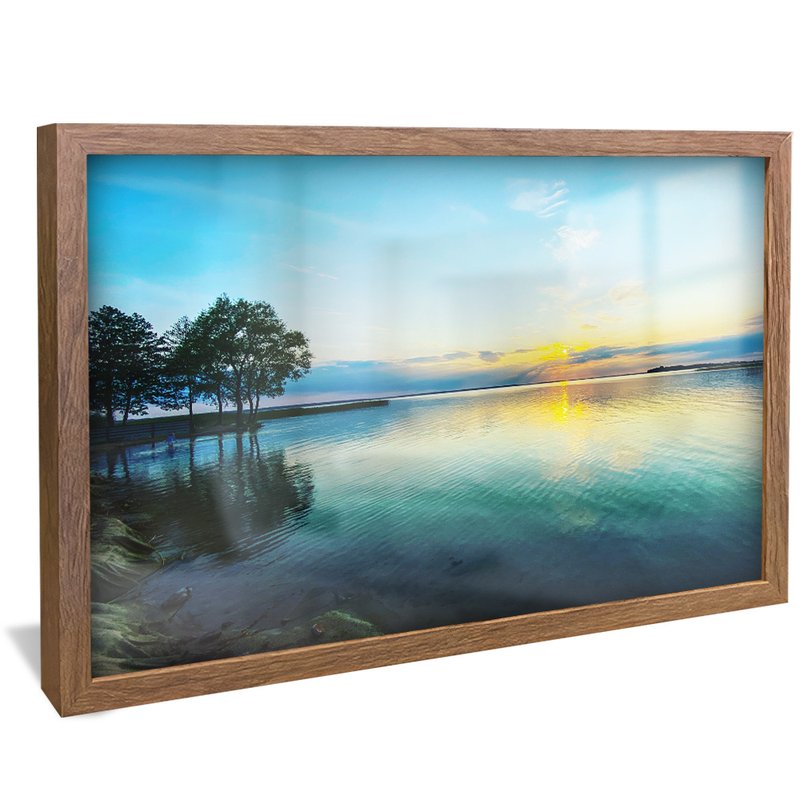 quadro paisagem rio e sol madeira reflexo