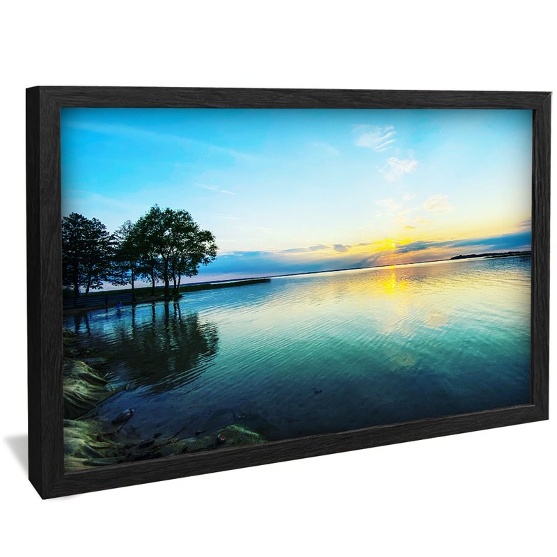 quadro paisagem rio e sol preto