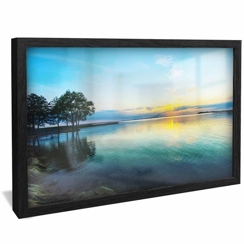 quadro paisagem rio e sol preto reflexo