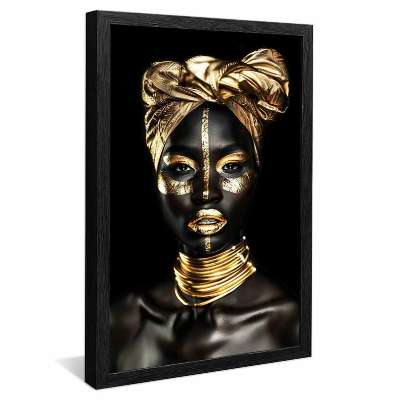 quadro mulher africana em dourado preto
