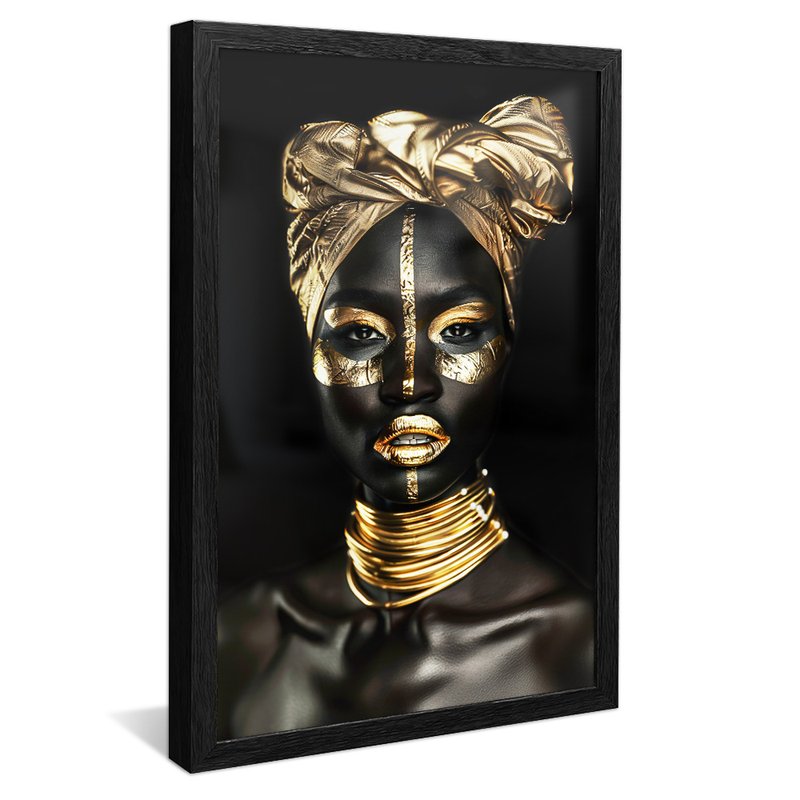 quadro mulher africana em dourado preto reflexo
