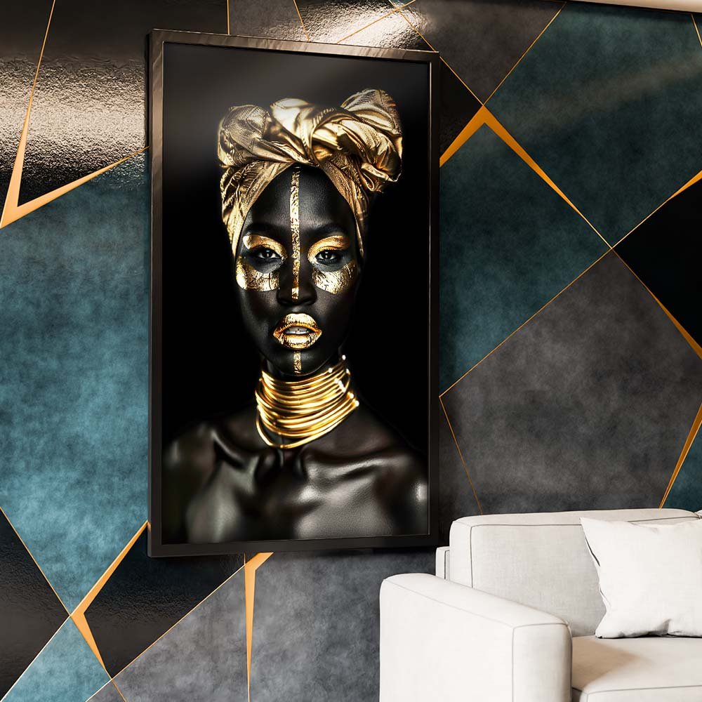 Quadro Decorativo Mulher Africana em Dourado V1611