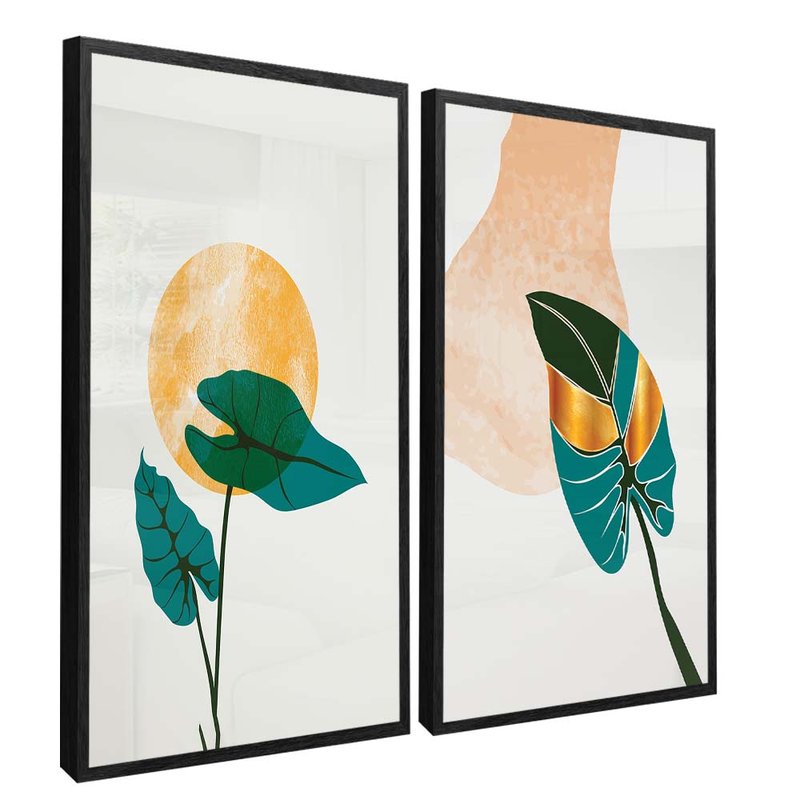 quadro duo floral verde preto reflexo