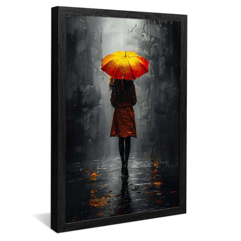 quadro mulher e guarda chuva preto