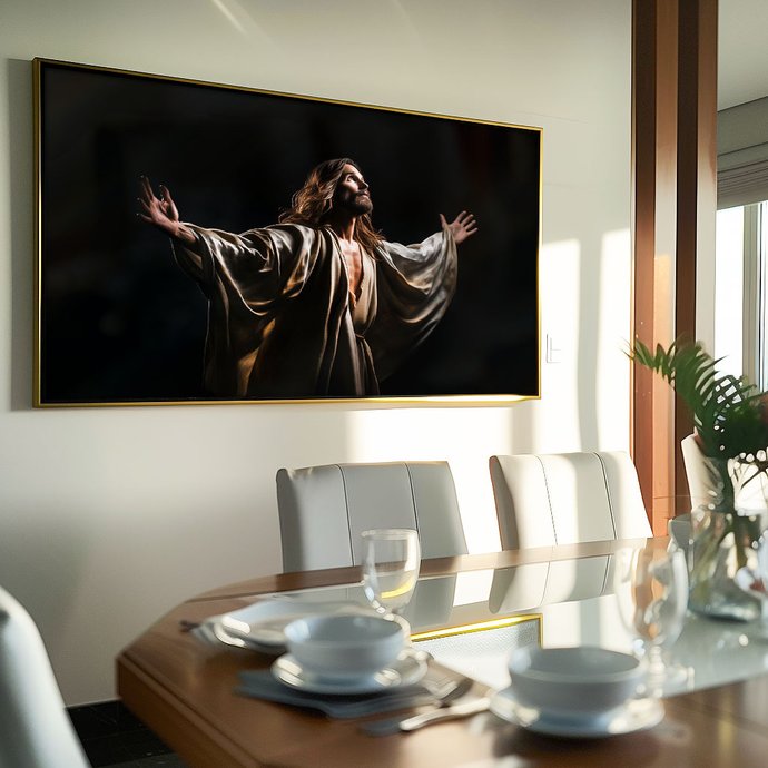 3 quadro jesus bracos aberto dourado