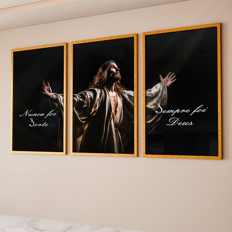1 quadro trio jesus bracos abertos dourado