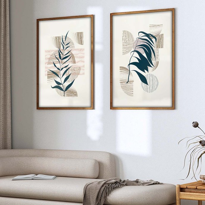 1 quadro duo floral e linhas madeira