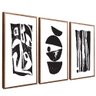 quadro trio simbolos abstratos em nanquim madeira