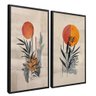 quadro 2 pecas pintura floral em canvas preto reflexo