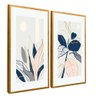 quadro duo floral azul abstrato dourado