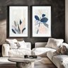 2 quadro duo floral azul abstrato preto