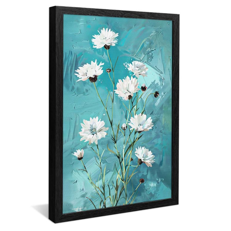quadro centaureas brancas preto