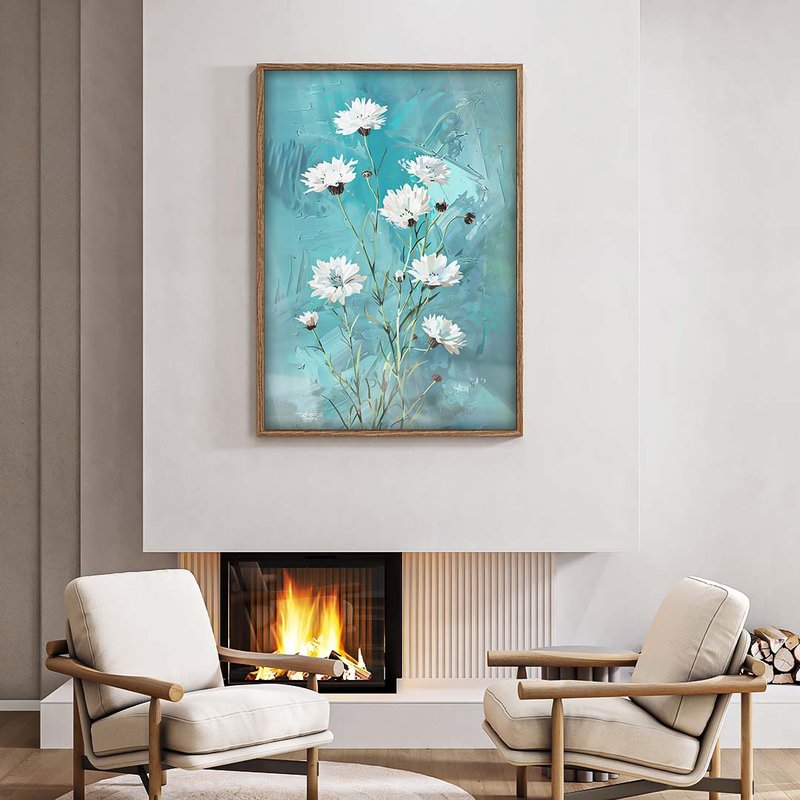 2 quadro centaureas brancas madeira