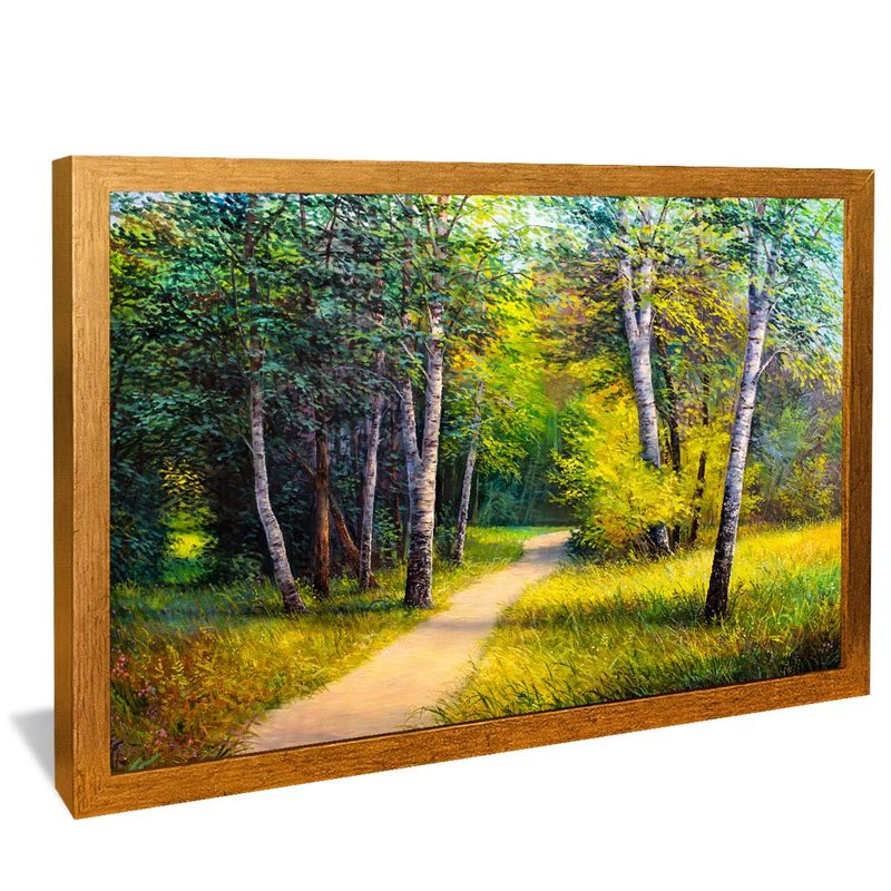 quadro caminho na floresta dourado