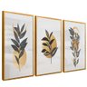 quadro trio ramos florais dourado reflexo