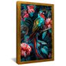 quadro quetzal e flores dourado