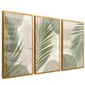 quadro 3 pecas florais verdes dourado reflexo