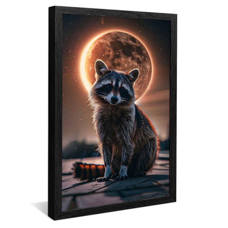 quadro guaxinim e a lua preto