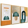 quadro trio pecas abstratas dourado