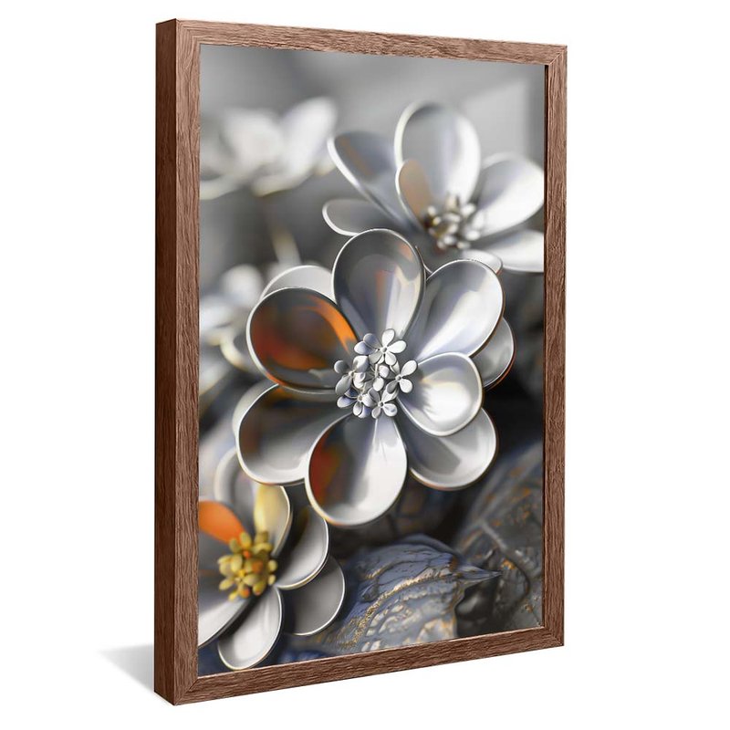 quadro floral cromado madeira reflexo