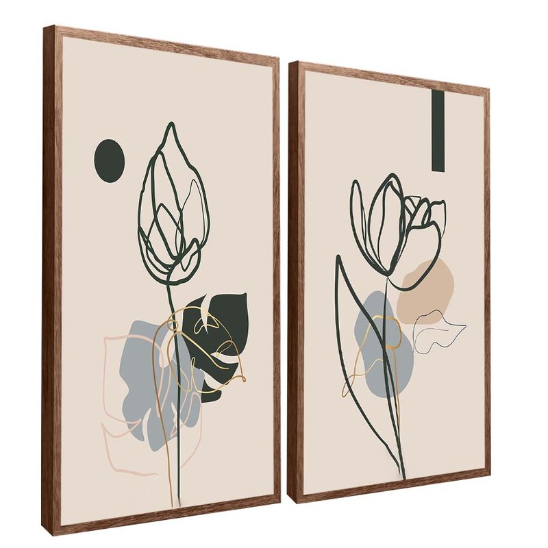 quadro duo rosa em linhas madeira