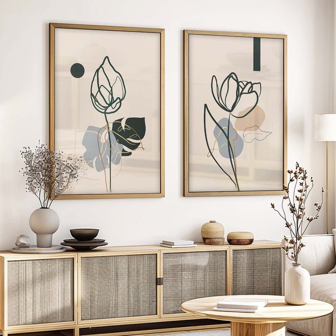 1 quadro duo rosa em linhas madeira