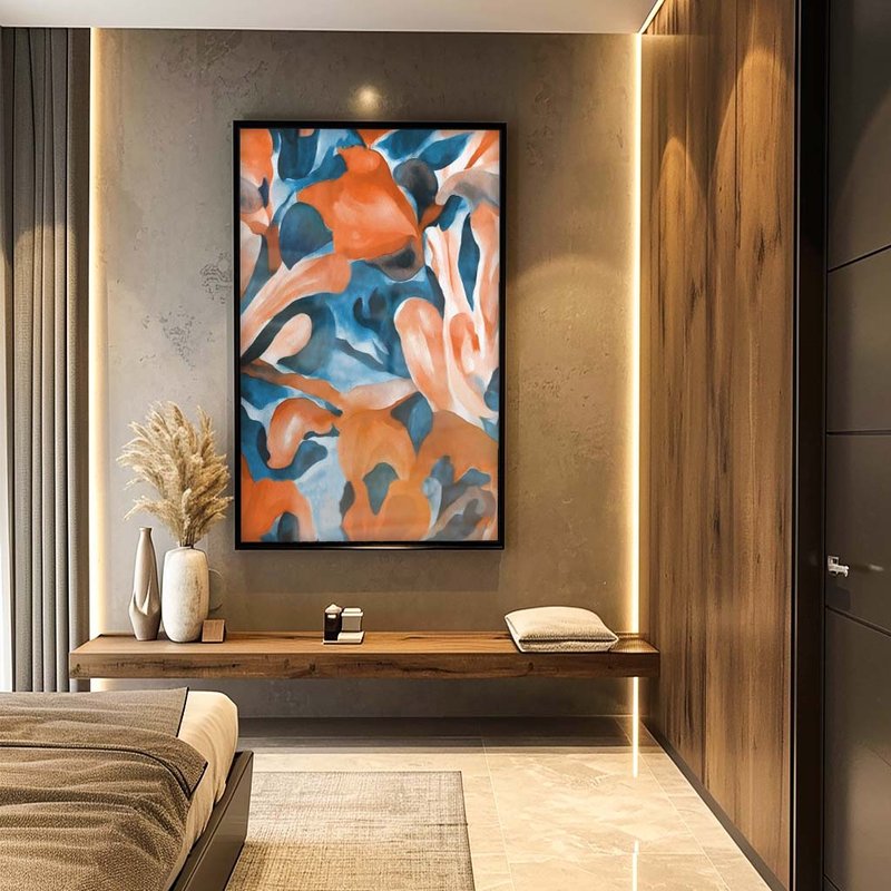 2 quadro veludo azul e laranja preto