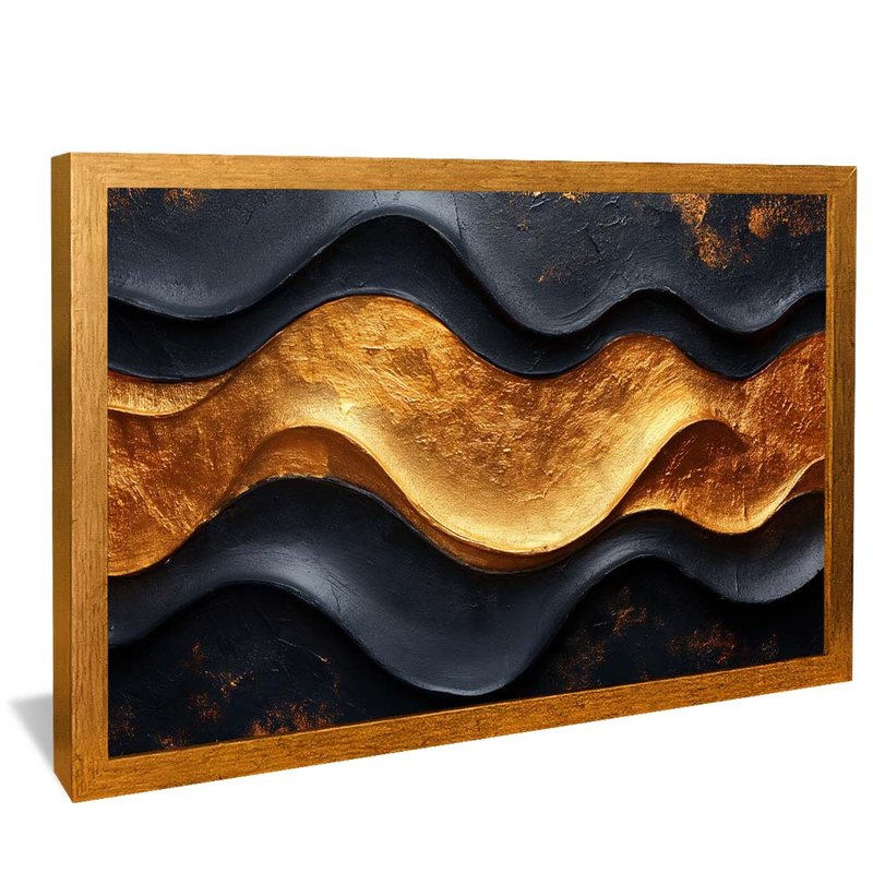 quadro ondas negras e douradas dourado