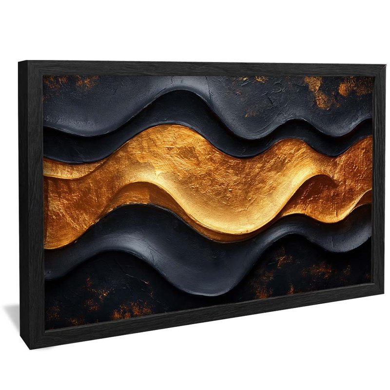 quadro ondas negras e douradas preto