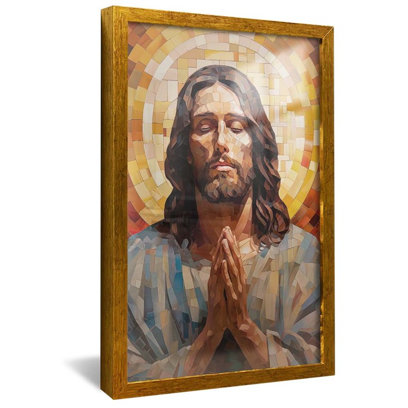 quadro vitral jesus cristo rezando dourado reflexo