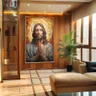 2 quadro vitral jesus cristo rezando dourado