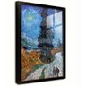 quadro decorativo estrada com cipreste e estrela van gogh borda preta com vidro