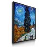 quadro decorativo estrada com cipreste e estrela van gogh borda preta