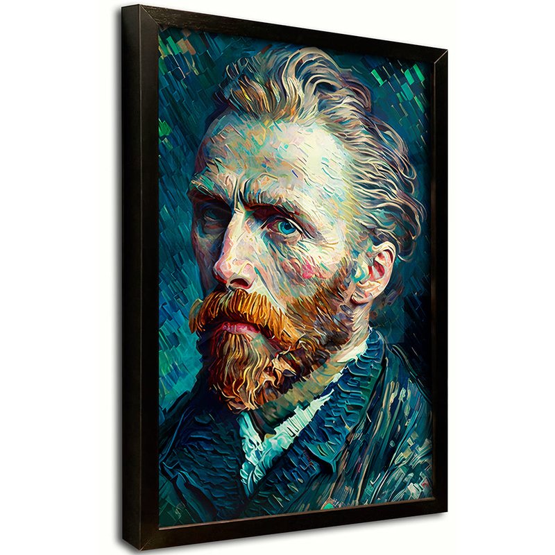 quadro decorativo releitura auto retrato van gogh moldura preta com vidro