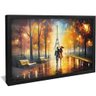 quadro decorativo passeio casal pintura paris moldura preta com vidro