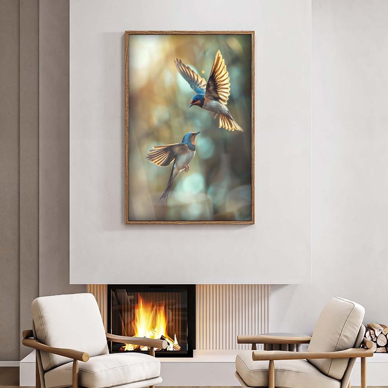 2 quadro casal de passarinhos voando madeira