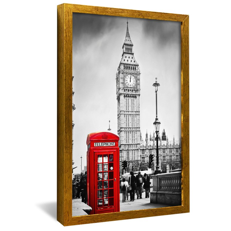 quadro decorativo cabine telefone europeu v1480 moldura dourada