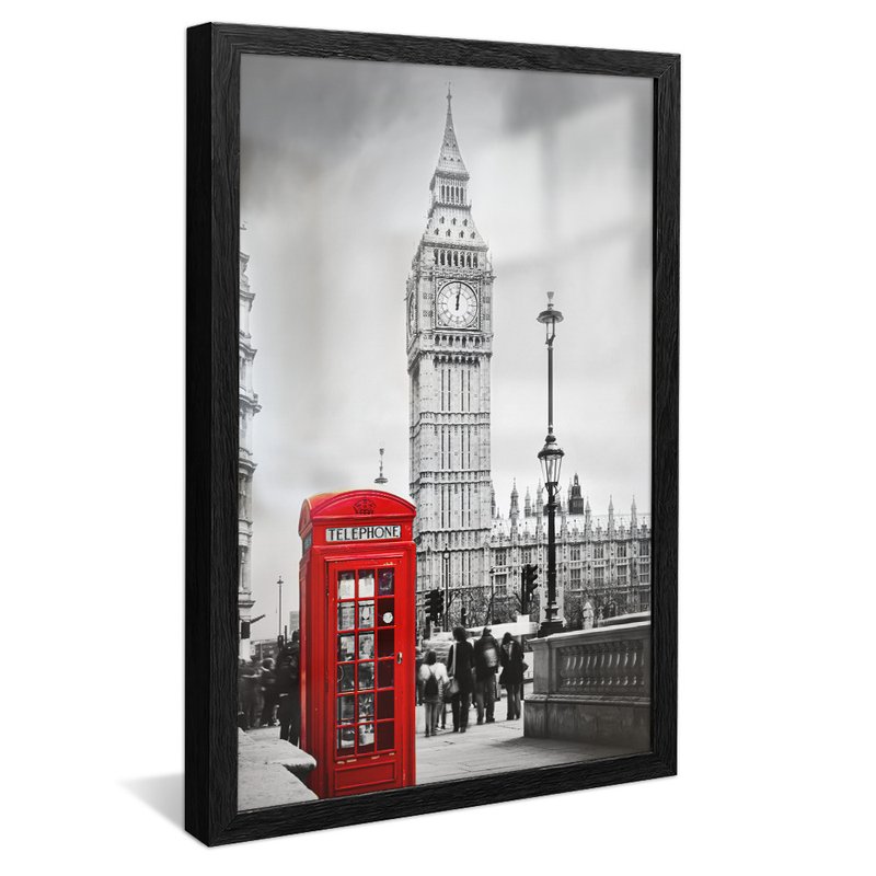 quadro decorativo cabine telefone europeu v1480 moldura preta com vidro