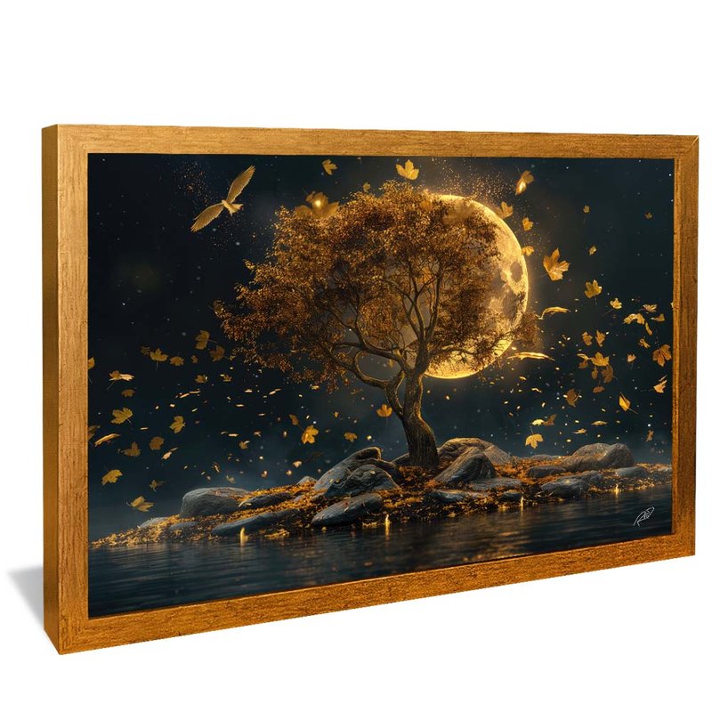 quadro arvore dourada lua dourado
