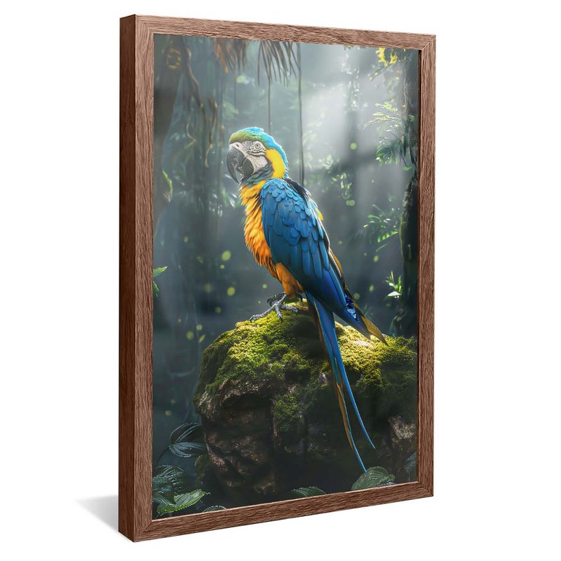quadro arara na floresta madeira reflexo